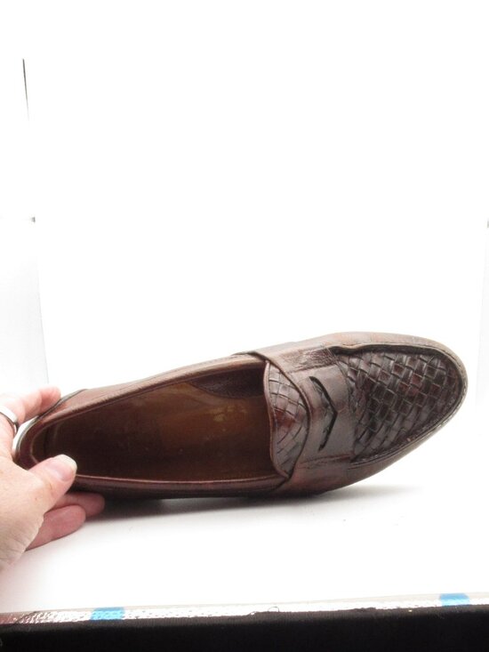 Vintage FootJoy Brown Leather Woven Penny Loafers Size 10 D Made in USA 79726 main image 7